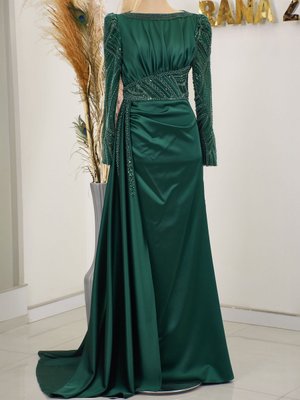 Zümrüt Yeşili Sırma Abiye Elbise