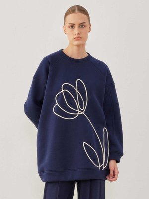 Sarmal Nakış Detaylı Sweatshırt Lacivert
