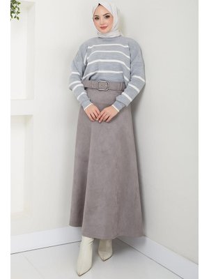 Gri Kemerli Süet Mevlana Etek