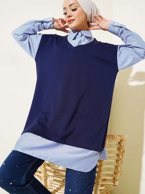 Sweatshirt Görünümlü Çizgili Gömlek Sweatshirt Görünümlü Çizgili Gömlek