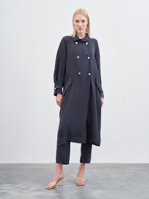 Prime Taşlanmış İpek Trençkot Lacivert