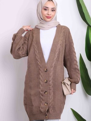 Kahverengi Düğmeli Uzun Triko Hırka Kahverengi Düğmeli Uzun Triko Hırka