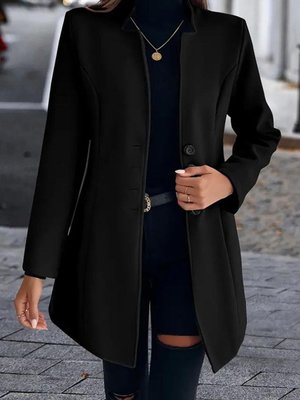 Siyah Uzun Kollu Kırlangıç Yaka Önden Düğmeli Kısa Kaşe Kaban Siyah Uzun Kollu Kırlangıç Yaka Önden Düğmeli Kısa Kaşe Kaban