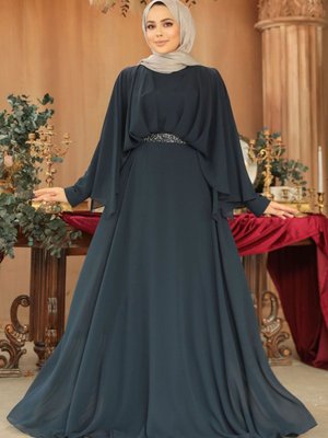 Drape Detaylı Lacivert Abiye Elbise Drape Detaylı Lacivert Abiye Elbise