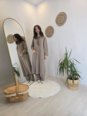 Glamour Modal Kapüşonlu Elbise Takım