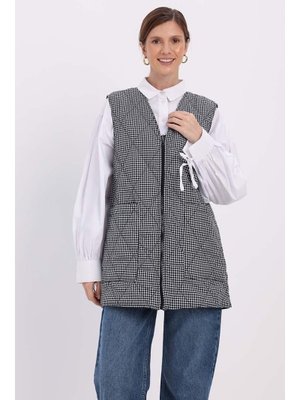 Çift Taraflı Kapitone Yelek Siyah Beyaz