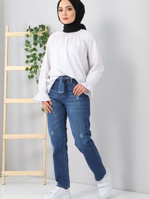 Koyu Kot Kemerli Boyfriend Büyük Beden Pantolon Koyu Kot Kemerli Boyfriend Büyük Beden Pantolon