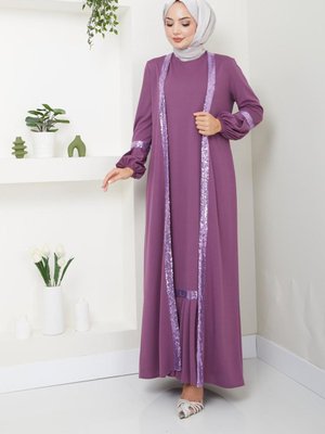 Giyim Abiye Moda Elbiseli İkili Takım Lila