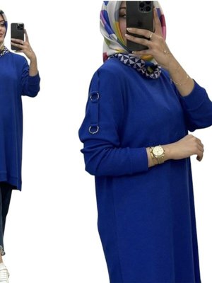 Büyük Beden Kolları Halka Detaylı Fitilli Tunik