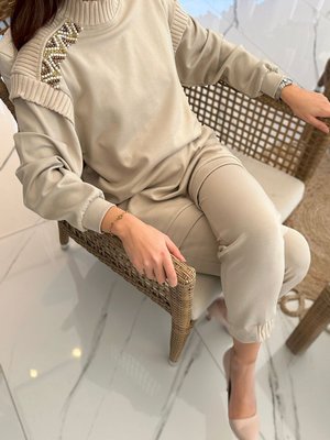 Triko Garni Modal Pantolonlu Takım Bej Triko Garni Modal Pantolonlu Takım Bej