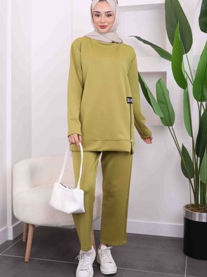 Yağ Yeşili Fermuar Detaylı Scuba Takım