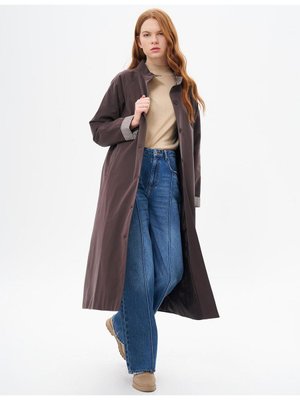 Kaz Ayağı Garnili Uzun Kaban Kahve Kaz Ayağı Garnili Uzun Kaban Kahve