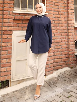 Lacivert Taşlı Gömlek