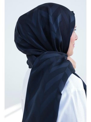 Lacivert İpeksi Balıksırtı Jakar Şal