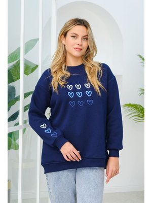 Lacivert Kalp Nakışlı Sweat Lacivert Kalp Nakışlı Sweat