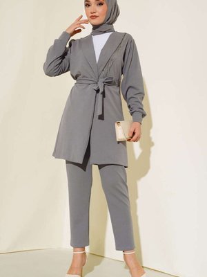 Gri Zincir Detay Ceket İkili Takım Gri Zincir Detay Ceket İkili Takım
