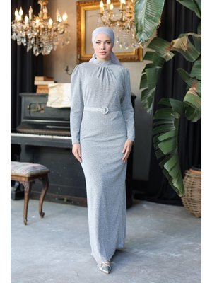 Segah Simli Abiye Elbise Gümüş