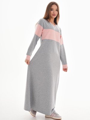Pudra Ribana Detaylı Renk Bloklu Spor Uzun Elbise Pudra Ribana Detaylı Renk Bloklu Spor Uzun Elbise