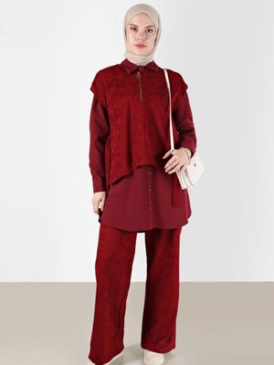 Fermuar Detaylı Şönil Kadife Üçlü Pant. Takım Fermuar Detaylı Şönil Kadife Üçlü Pant. Takım