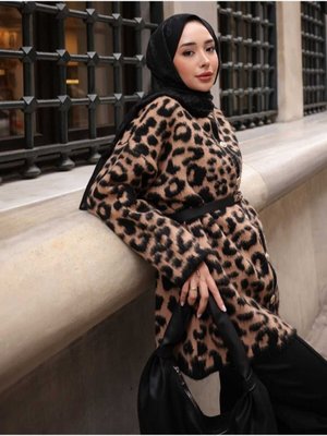 Niche Leopar Desenli Uzun Triko Hırka