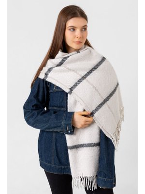 Ekru Püsküllü Buklet Atkı Şal 60x170 Cm 1293