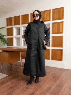 Astarlı Kapüşonlu Kap Siyah