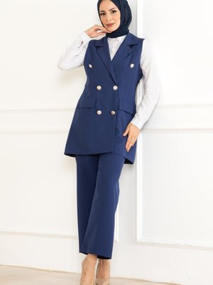 İndigo Düğme Detaylı İkili Takım İndigo Düğme Detaylı İkili Takım