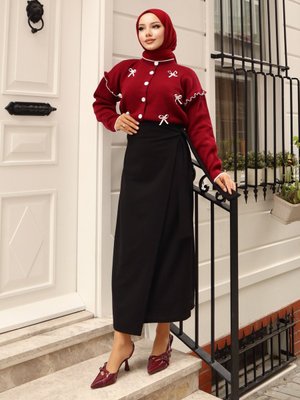 Siyah Yandan Bağlamalı Scuba Krep Etek