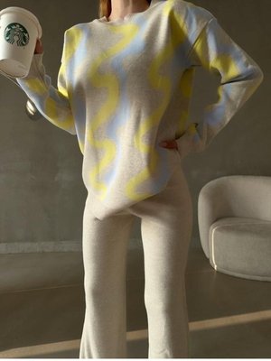 Oversize Bisiklet Yaka Kazak Ve Yüksek Bel Triko Pantolon İkili Takım