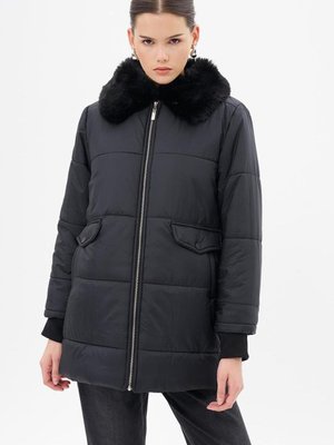 Siyah Kaz Tüyü Dolgulu Kapüşonlu Mont