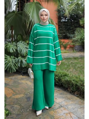 Yeşil Çizgi Detaylı Triko Takım