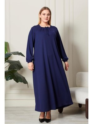 Lacivert Büyük Beden Kare Yaka Fitilli Elbise Lacivert Büyük Beden Kare Yaka Fitilli Elbise