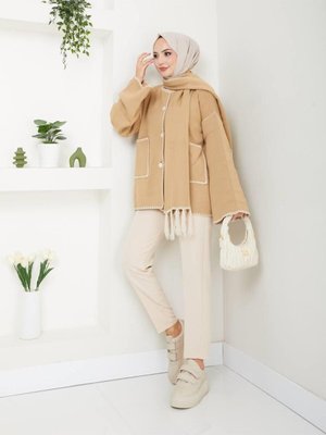 Kadın Kışlık İkili Takım Tesettür Atkılı Triko Hırka Kombin