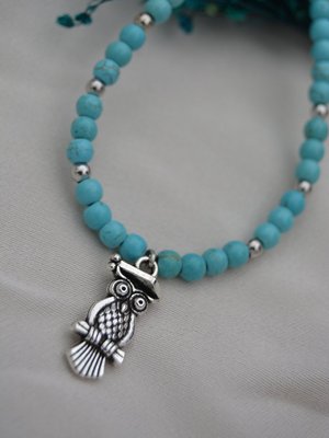 Turkuaz Baykuş Figürlü Kolye