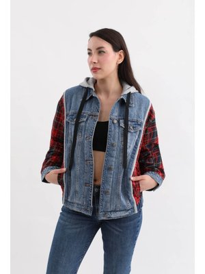 Mavi Kapüşonlu Jean Ceket