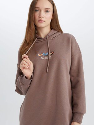 Relax Fit Kapüşonlu Baskılı İçi Yumuşak Tüylü Kalın Sweatshirt Tunik E0841ax24wn