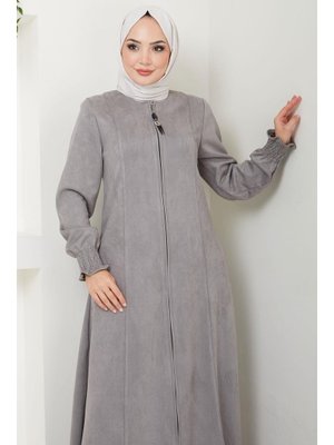 Gri Manşeti Gipeli Süet Ferace Gri Manşeti Gipeli Süet Ferace