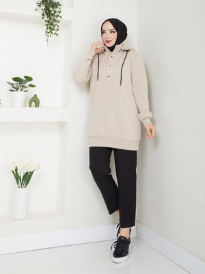 Mısra Çıkarabilir Kapüşonlu İplik Şardonlu Sweatshirt Mısra Çıkarabilir Kapüşonlu İplik Şardonlu Sweatshirt