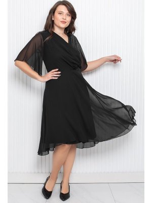 Siyah Payet Detaylı Şifon Abiye