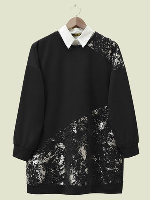 Varak Baskılı Parçalı Bisiklet Yaka Tunik