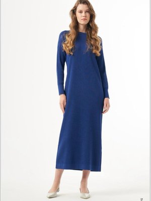 Kendinden Ince Çizgili Elbise