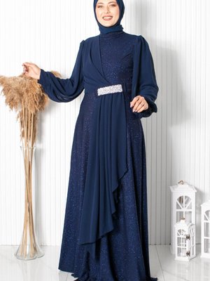 Şifon Ve Simli Dokuma Kumaş Taş Detaylı Büyük Beden Anne Abiye Şifon Ve Simli Dokuma Kumaş Taş Detaylı Büyük Beden Anne Abiye
