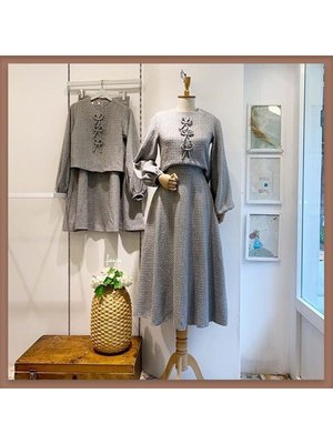 Takım Bluz Etek Kurdela Detay Vishne Gri