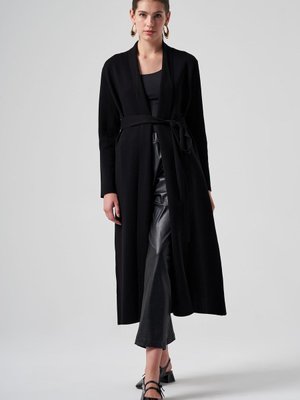 Merserize Örme Triko Uzun Hırka Siyah