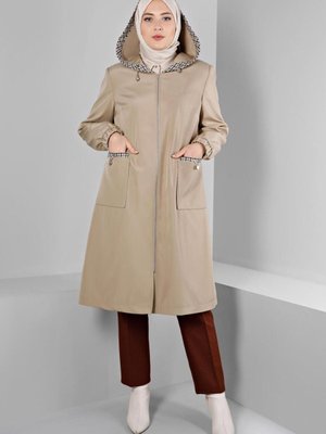 Omuzları Vatkalı Kapüşonlu Trenckot