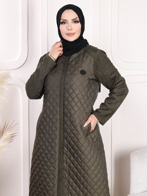 Fermuarlı Haki Mont Tam Boy Pardesü Kışlık Manto Kapitone Fermuarlı Haki Mont Tam Boy Pardesü Kışlık Manto Kapitone