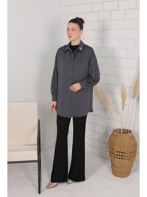 Antrasit Yakası Taşlı Gömlek