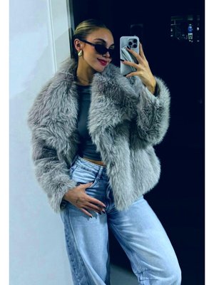 Gri Yumşak Premium Kürk Mont Gri Yumşak Premium Kürk Mont