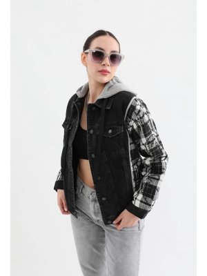 Siyah Kapüşonlu Jean Ceket