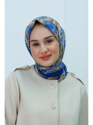 Etnik Desen Soft Eşarp Saks Mavi